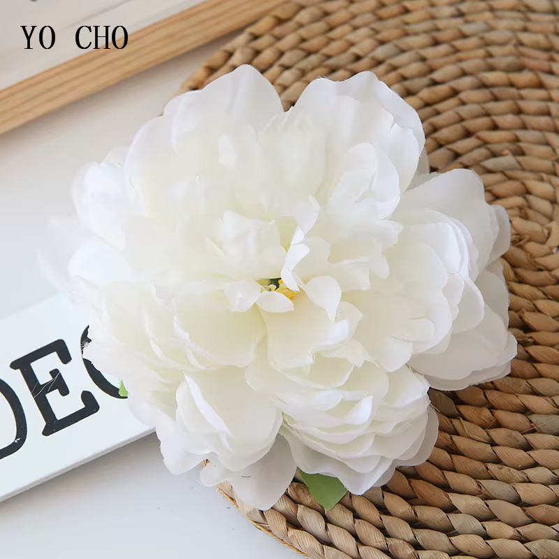 YO CHO fleur artificielle grandes têtes de pivoine 15CM faux pivoines jaunes soie artisanat tissu