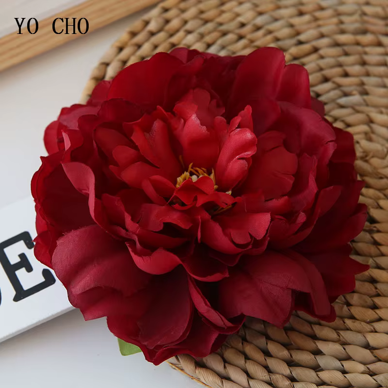 YO CHO fleur artificielle grandes têtes de pivoine 15CM faux pivoines jaunes soie artisanat tissu