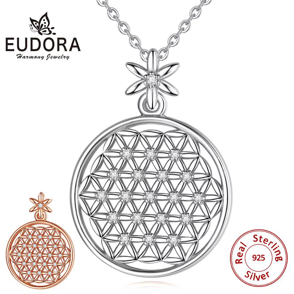 EUDORA 925 collier pendentif en argent Sterling Rose or/argent couleur fleur de vie avec Cz graine de vie colliers bijoux D419