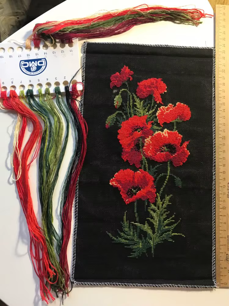 Coquelicot rouge fleurs point de croix paquet plante ensembles aida 18ct 14ct 11ct tissu noir personnes kit broderie couture à la main travaux manuels