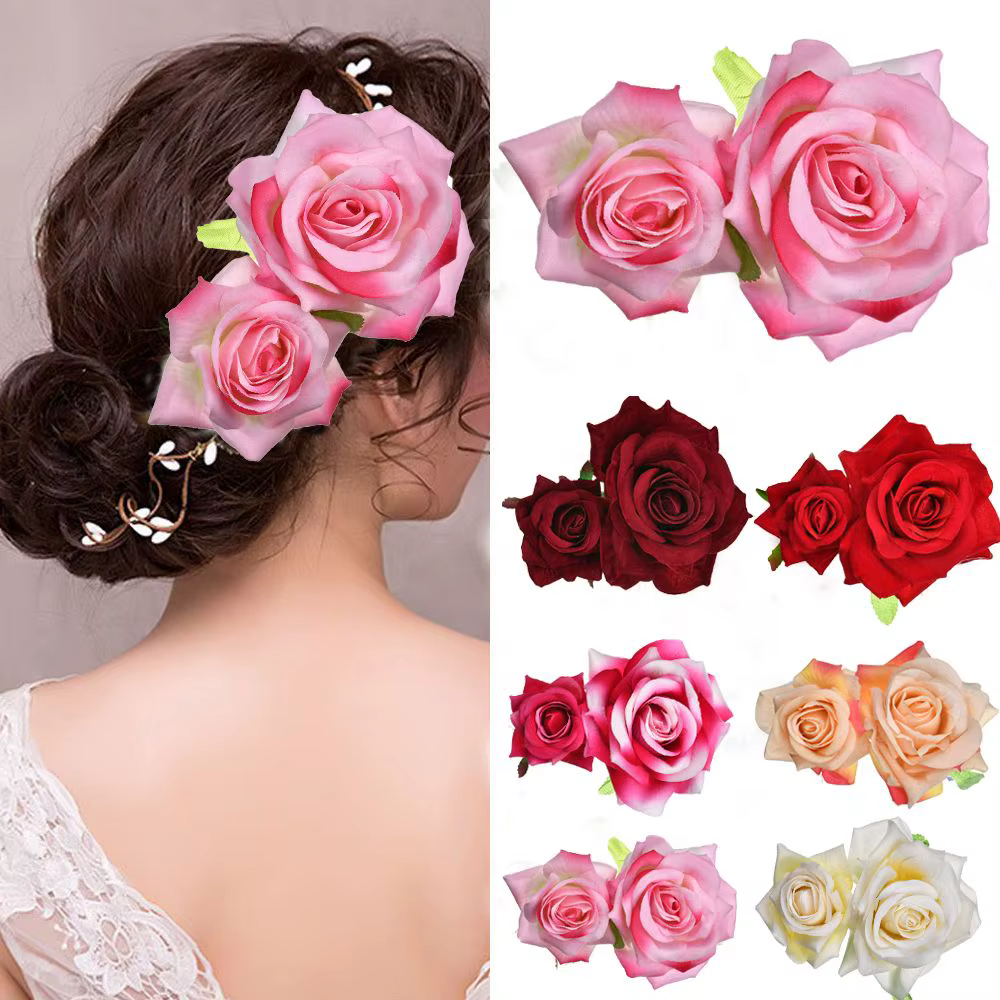 Peigne à cheveux fleur rose rouge pour femme, bijoux élégants pour patients, pièce de sauna de Rhde mariage, breloque faite à la main, outils de coiffure, accessoires