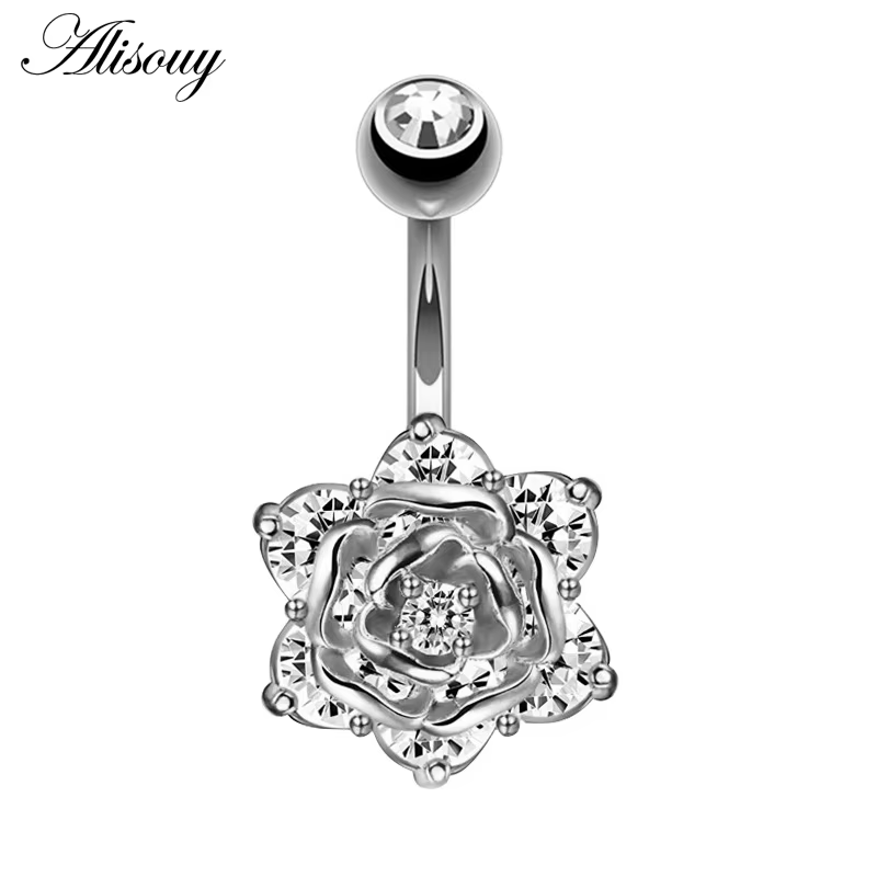Piercing du ventre, fleur Rose, piercing du nombril, anneaux mignons pour le nombril, piercing chirurgical en acier pour femmes, mode cadeaux de noël