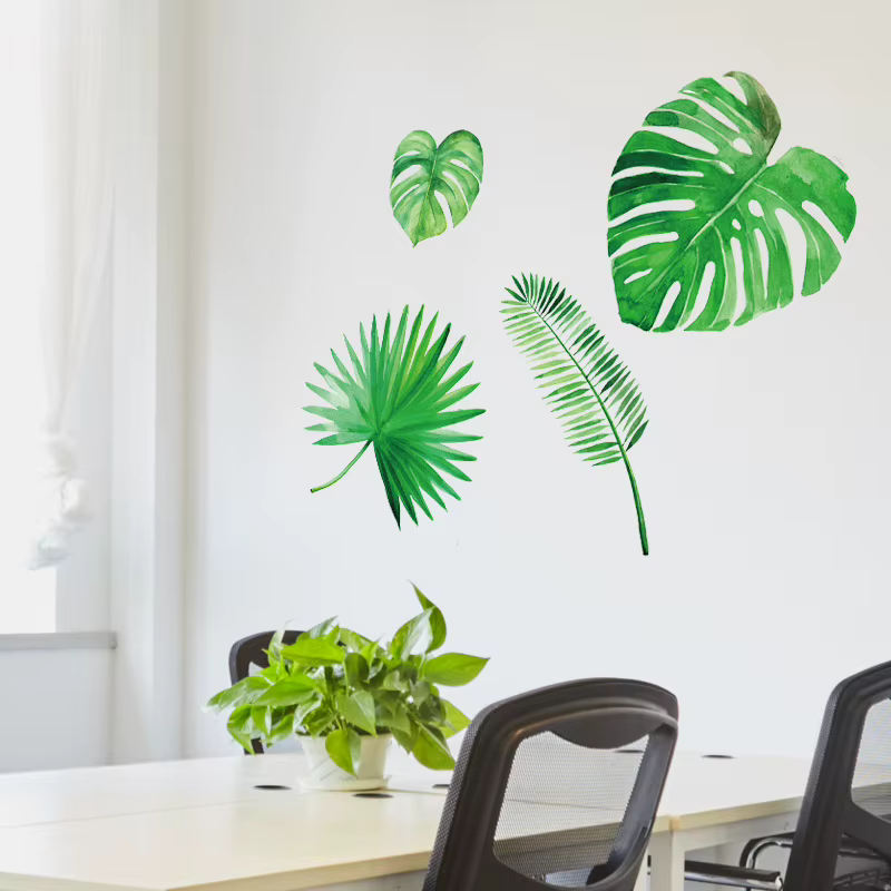 Autocollant mural en forme de feuilles de plantes vertes