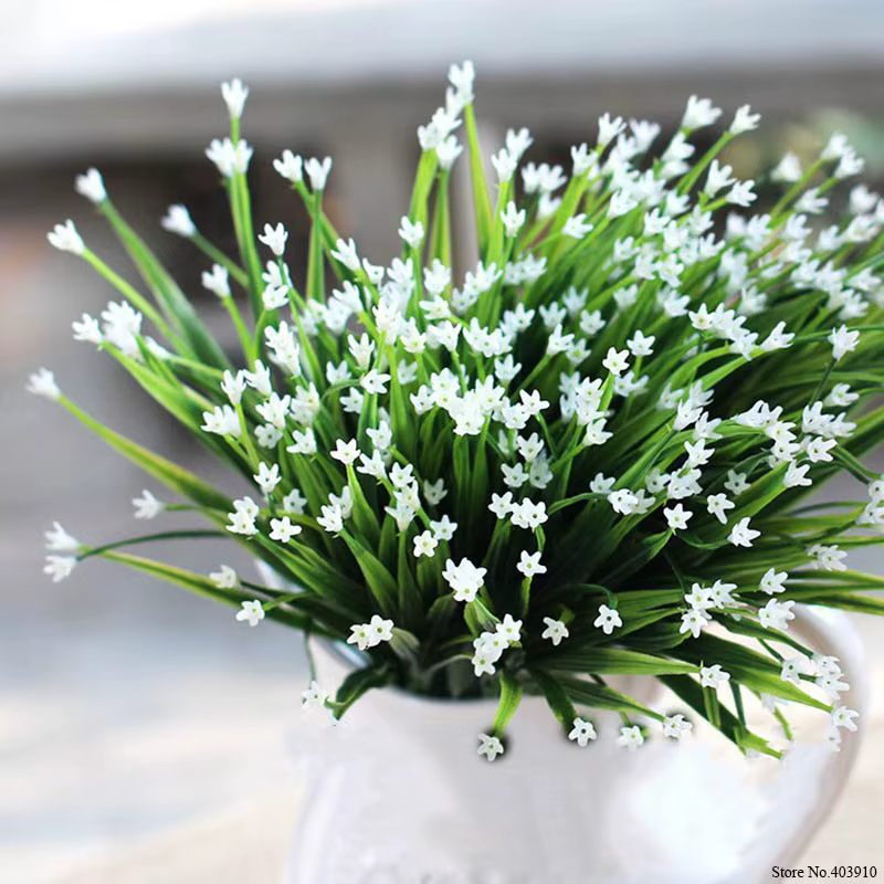 Fleurs Artificielles Vertes en Plastique à 7 Fourches