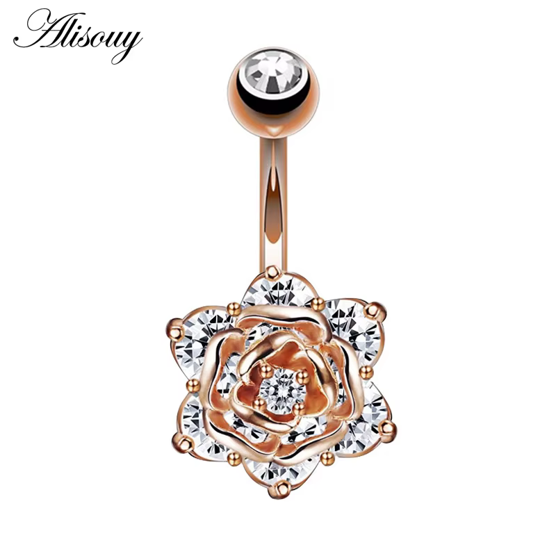Piercing du ventre, fleur Rose, piercing du nombril, anneaux mignons pour le nombril, piercing chirurgical en acier pour femmes, mode cadeaux de noël