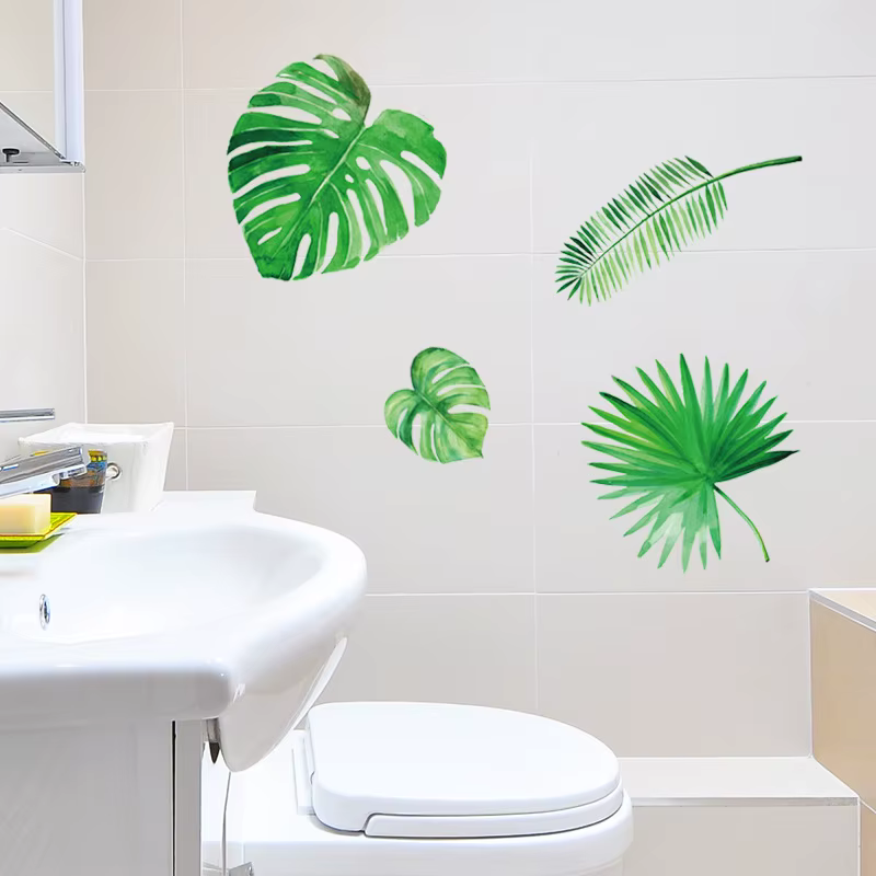 Autocollant mural en forme de feuilles de plantes vertes