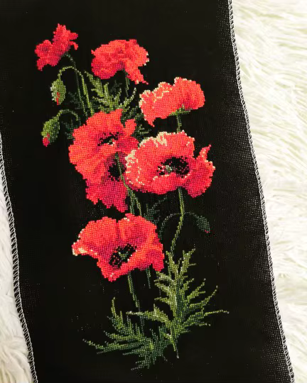 Coquelicot rouge fleurs point de croix paquet plante ensembles aida 18ct 14ct 11ct tissu noir personnes kit broderie couture à la main travaux manuels