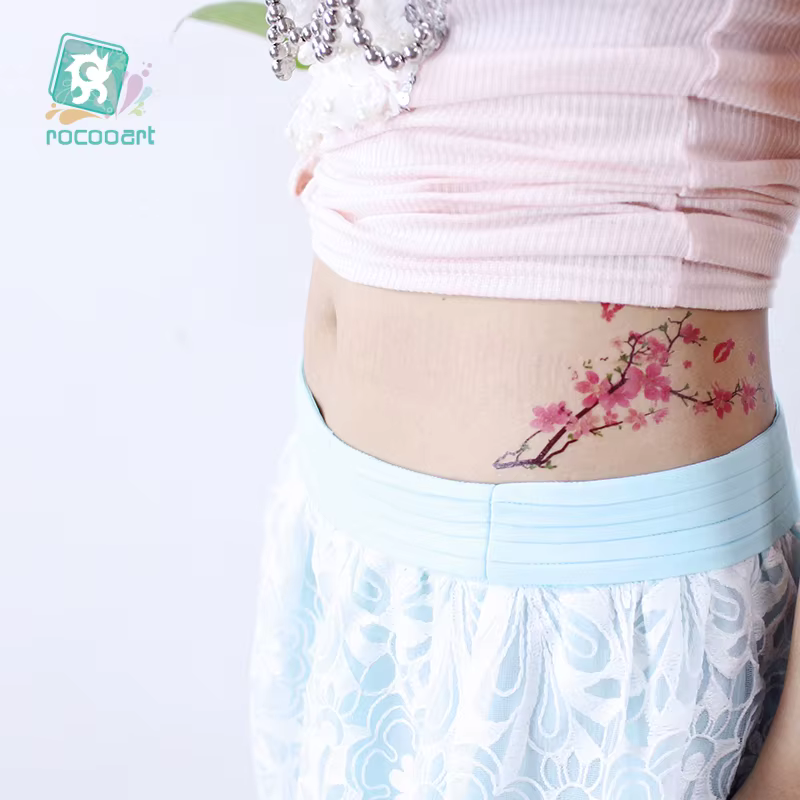 Rocooart-Autocollants de tatouage Sakura pour femmes, faux tatouages de fleurs, tatouage de main, art corporel, tatouage de bras étanche, aucune fleur