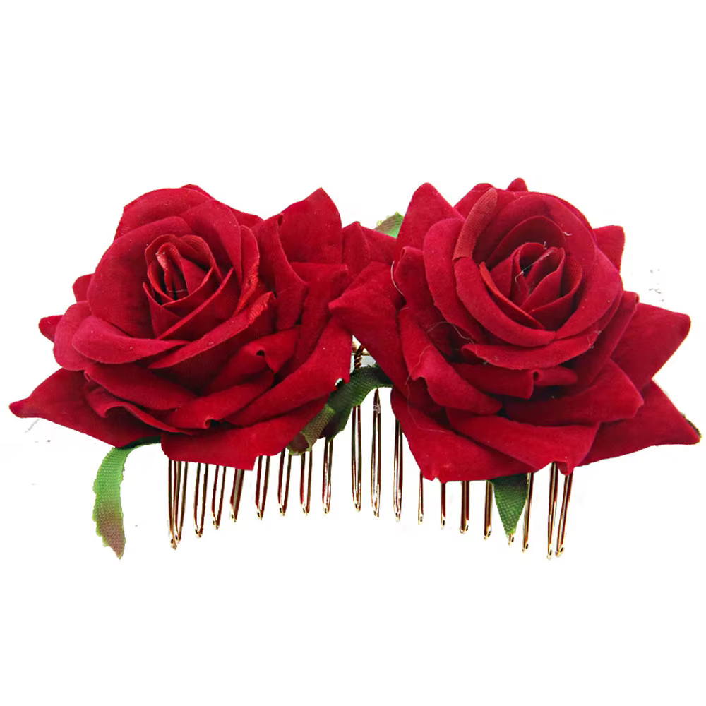 Peigne à cheveux fleur rose rouge pour femme, bijoux élégants pour patients, pièce de sauna de Rhde mariage, breloque faite à la main, outils de coiffure, accessoires