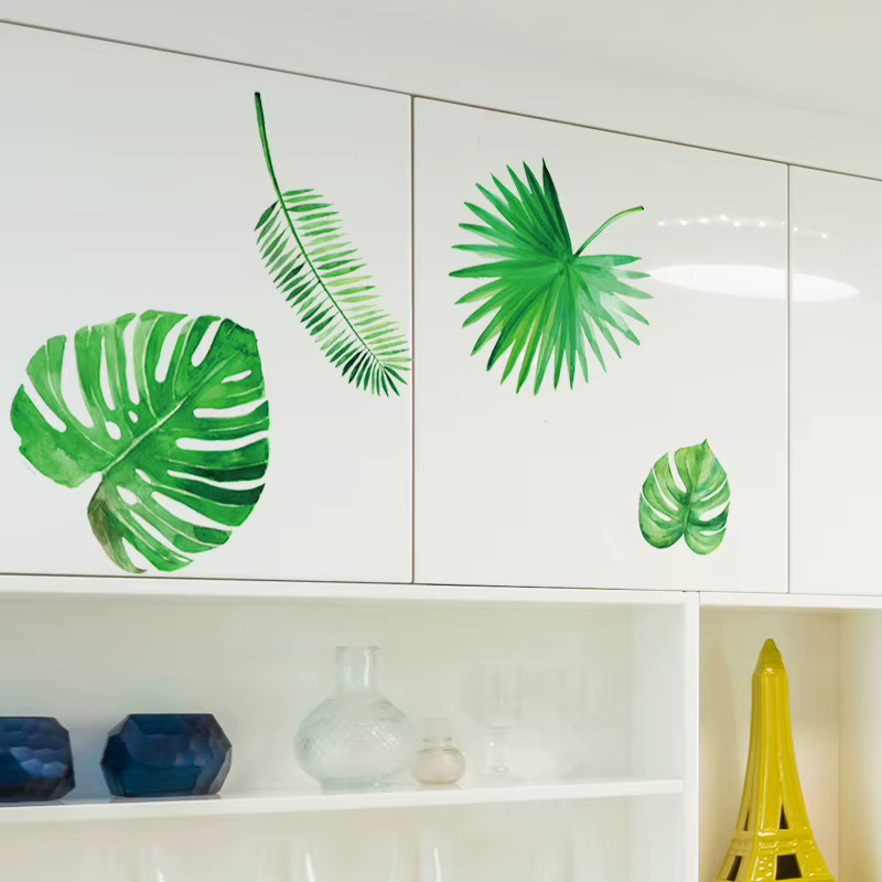 Autocollant mural en forme de feuilles de plantes vertes