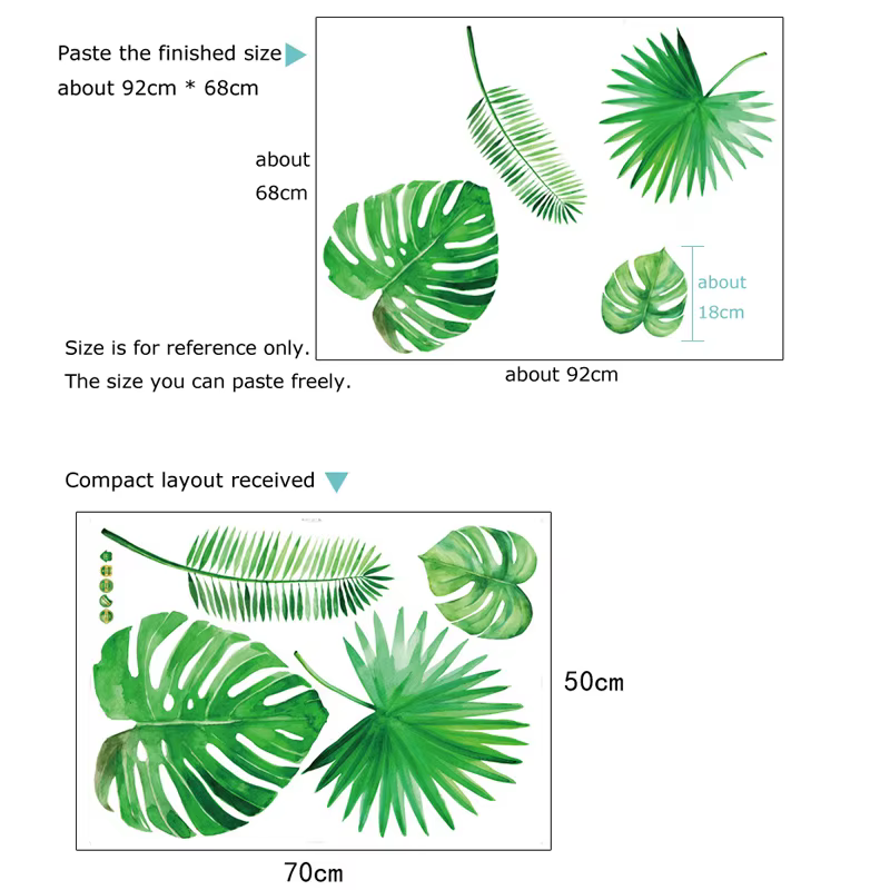 Autocollant mural en forme de feuilles de plantes vertes