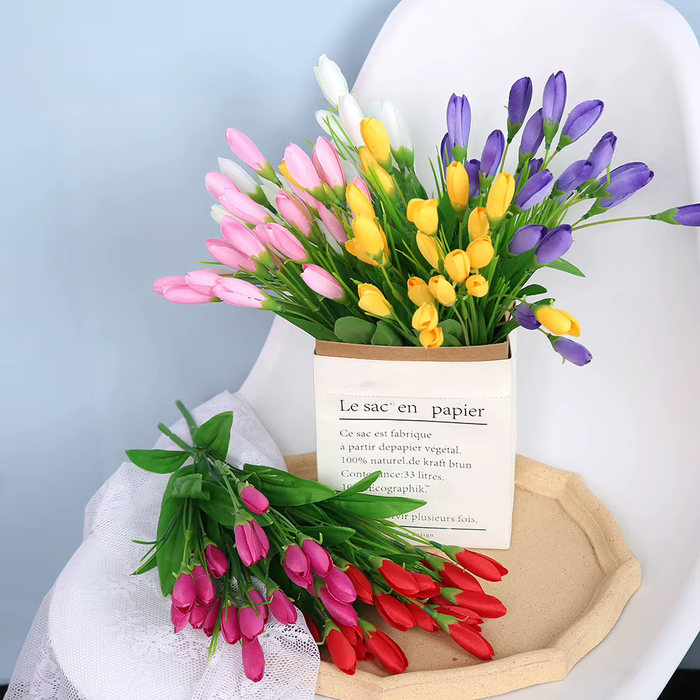 21 têtes tulipe fleur artificielle soie lavande tulipes Bouquet fausse