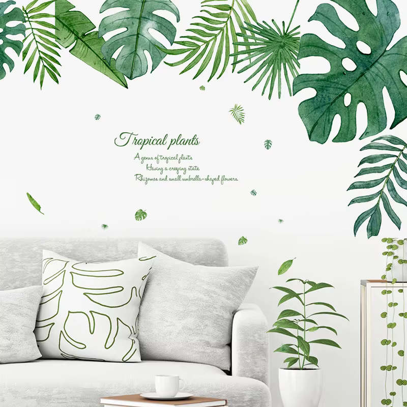 Autocollant mural Feuilles de plantes tropicales pour chambre à coucher