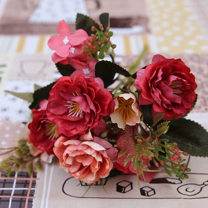 5 fourchettes (8 têtes) fleurs artificielles petit Bouquet de pivoines mariage saint valentin plantes couronnes Vases pour accessoires de décoration de la maison
