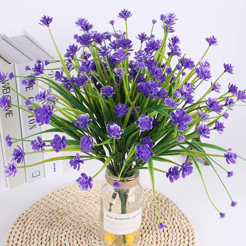 Fleurs Artificielles Vertes en Plastique à 7 Fourches