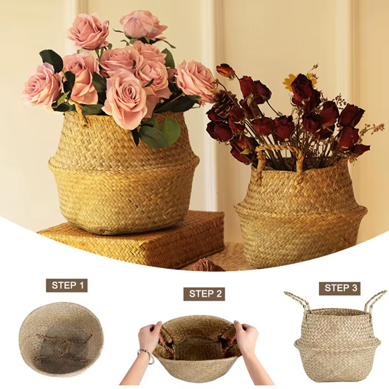 Zerolife panier en osier d'algues rotin suspendu Pot de fleur