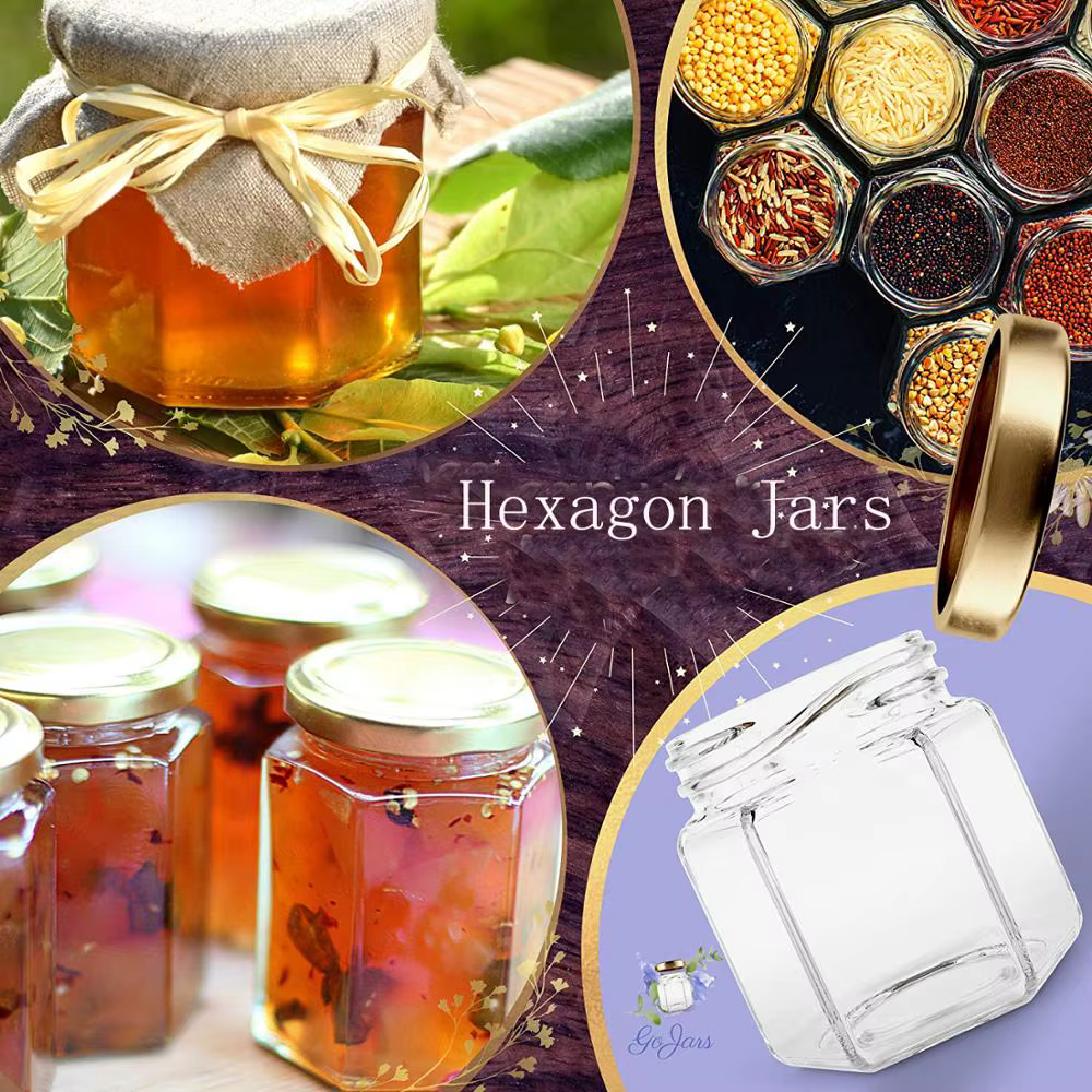 Bocaux Hexagonaux en Verre de Qualité Alimentaire Premium Mini Pots avec Légumes pour Cadeaux, Faveurs de Mariage, Miel, Confitures et Plus