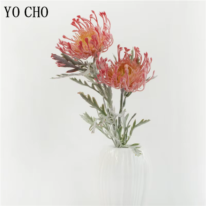 Fleurs artificielles de Leucospermum floquées pour la décoration de mariage flores artificiales fausse fleur en