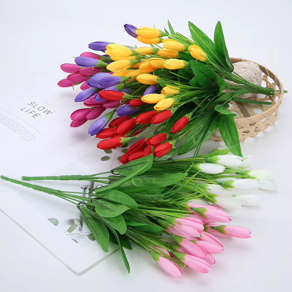 21 têtes tulipe fleur artificielle soie lavande tulipes Bouquet fausse