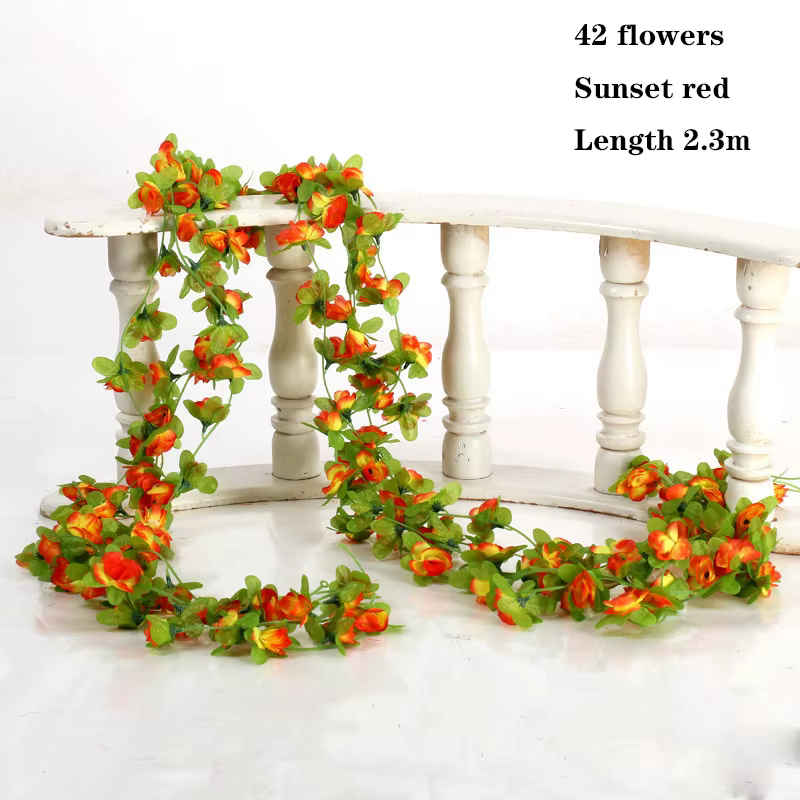40 tête de fleur 2.3M artificielle multicolore Rose vigne guirlande mariage arc décoration fausse plante feuille