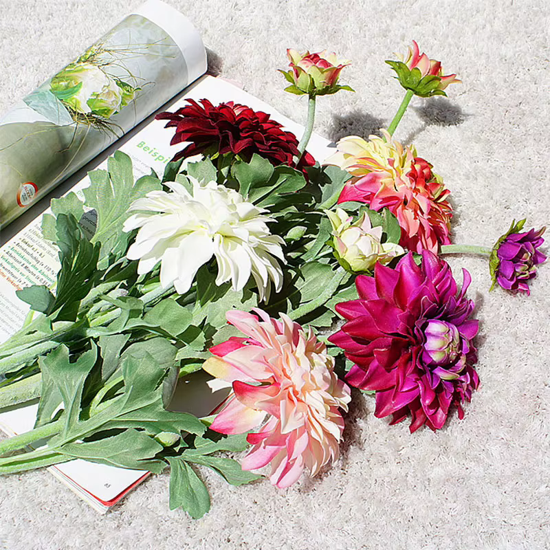 2 têtes de dahlias artificiels en soie
