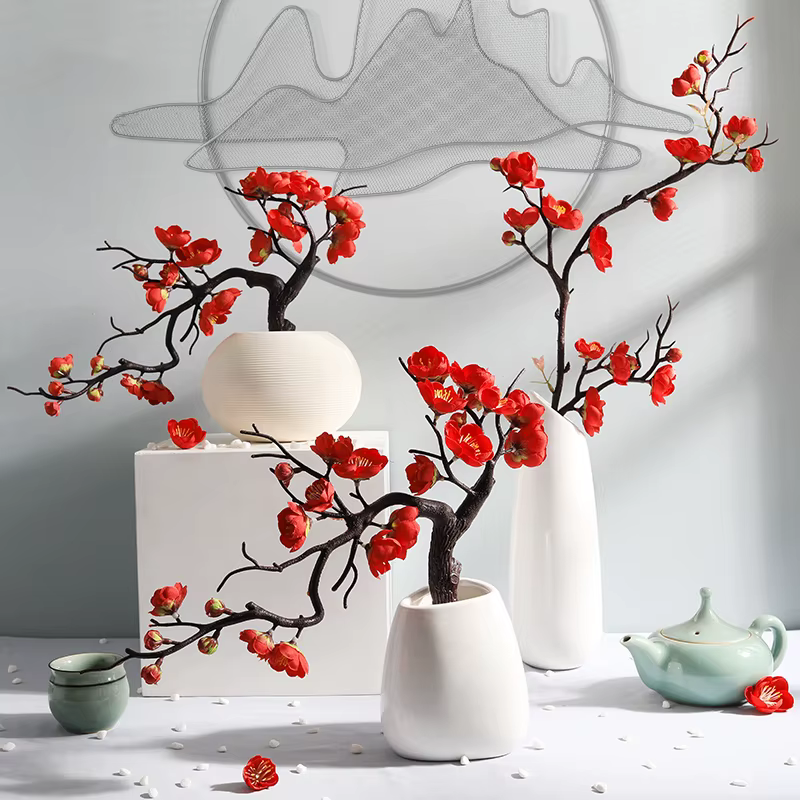 Fleurs artificielles en soie rouge cerise