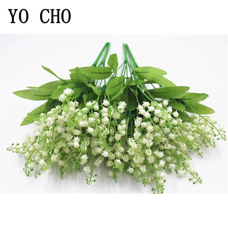7 branches blanches artificielles muguet fleur cadeau soie fausse