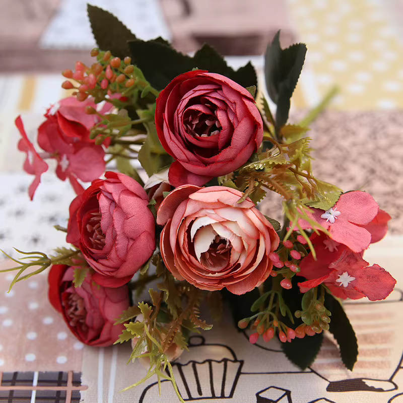 Fausse fleur de thé rose en soie d'automne