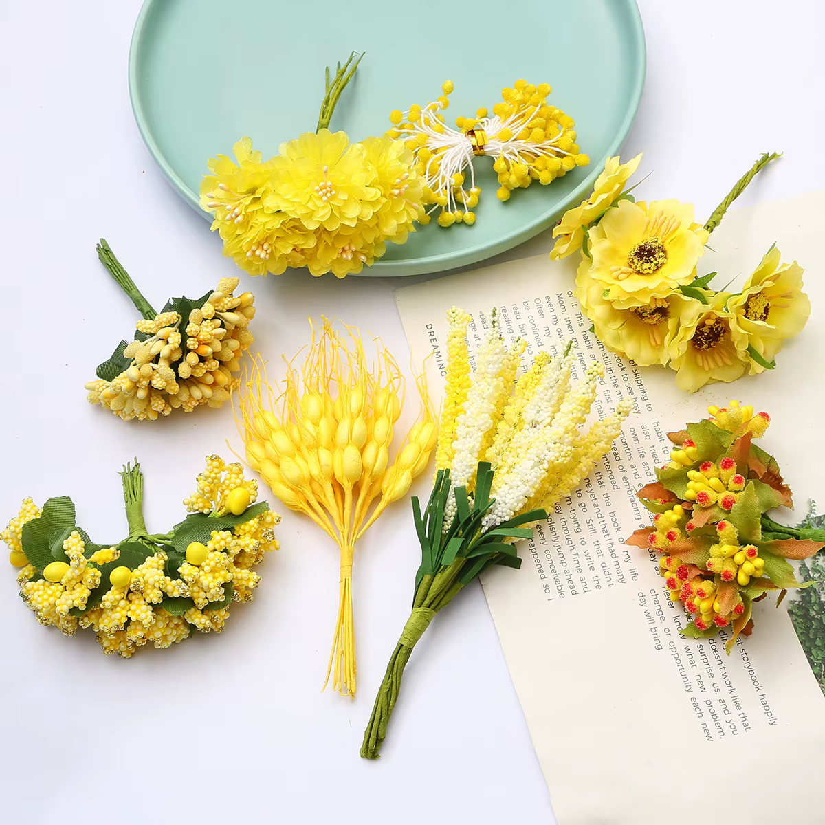 Lot de 6/10/12/50/60/70/90/144/288 pièces de fleurs jaunes