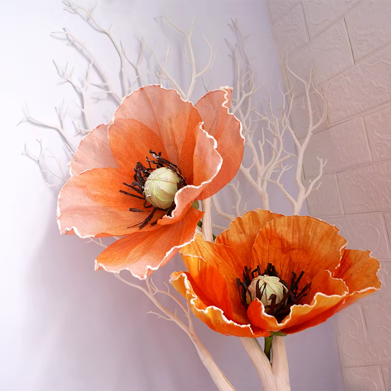 Fleur de coquelicot artificielle géante en lin