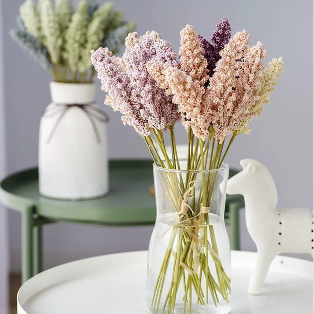 6 pièces vanille artificielle Mini mousse baies Spike fleurs artificielles Bouquet pour la décoration intérieure plante