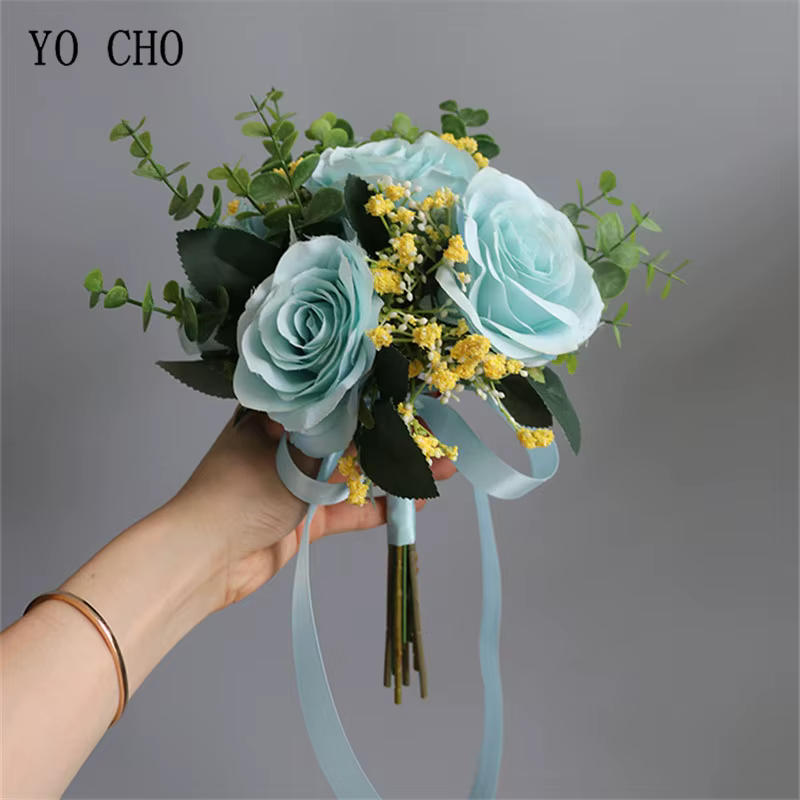 YO CHO Bouquet de fleurs artificielles mariée fleur de mariage soie Rose souffle de bébé