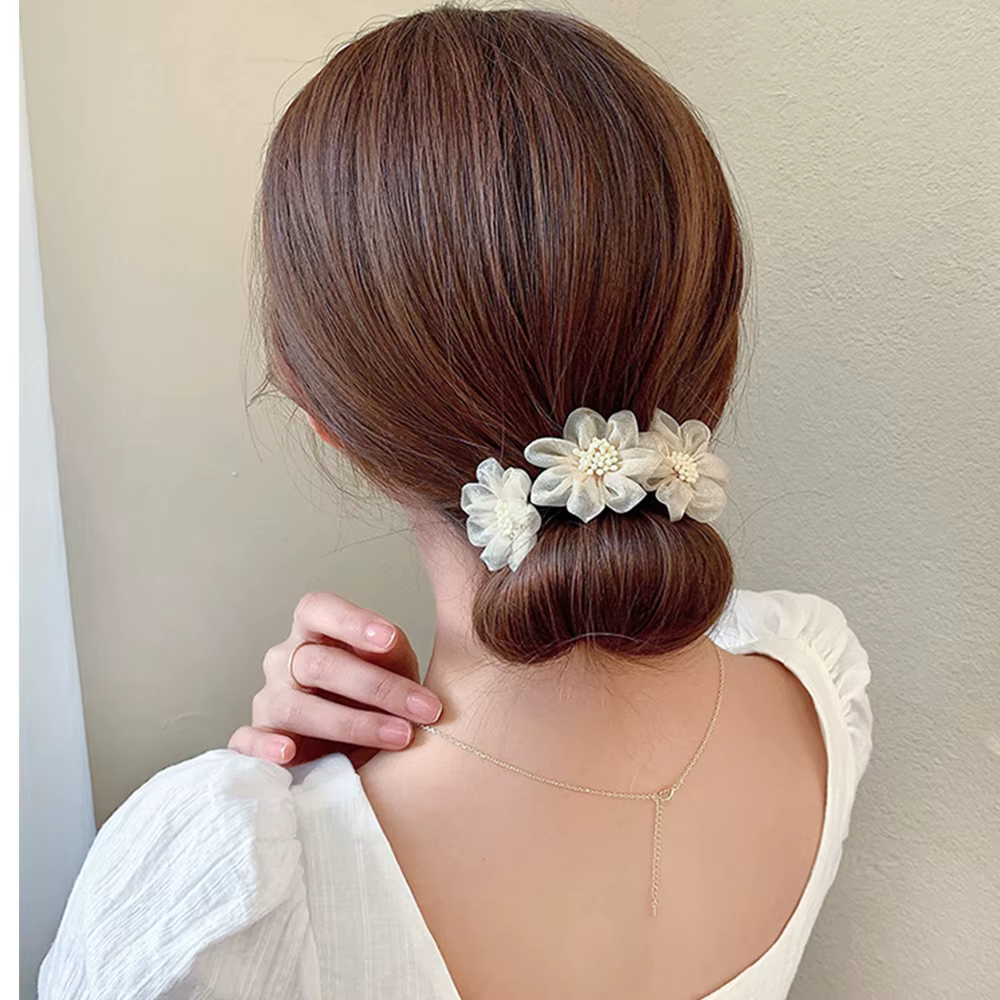 Nouvelles femmes élégantes bourgeon en mousseline de soie fleurs chignon Maruko coiffures faisant des outils longs bandeau doux bandeaux accessoires de cheveux de mode