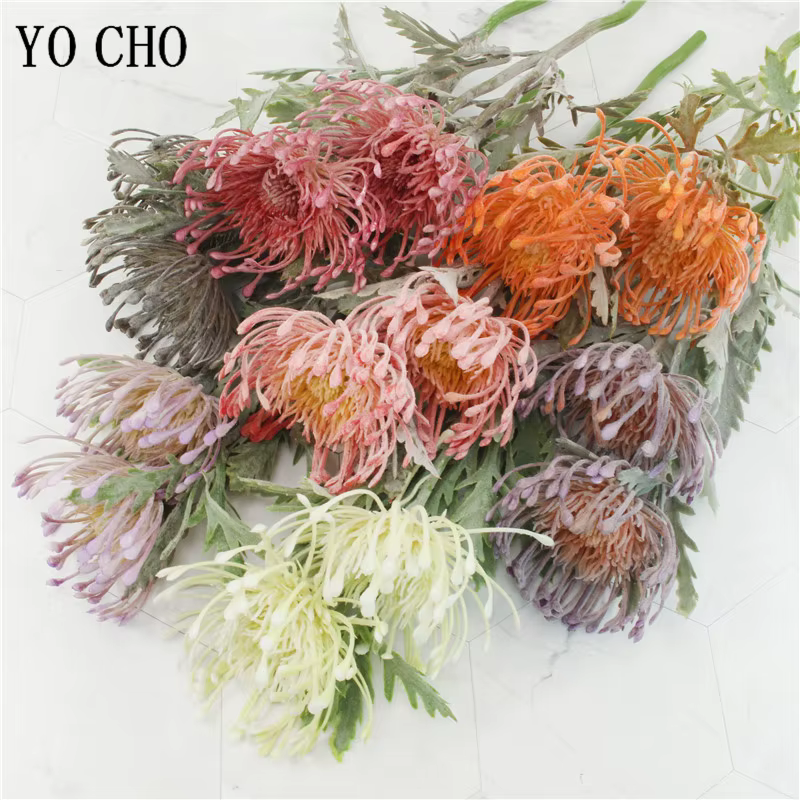 Fleurs artificielles de Leucospermum floquées pour la décoration de mariage flores artificiales fausse fleur en
