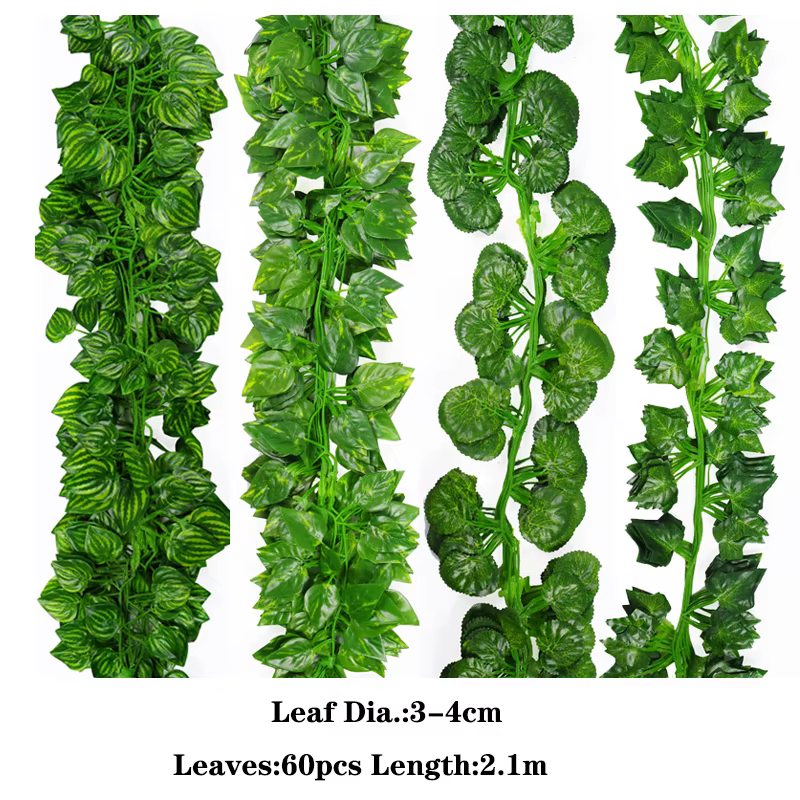 210cm Fleurs Artificielles Faux Plantes Lierre Vignes Soie Feuilles Vertes Liane Pour La Maison Chambre Décor Jardin