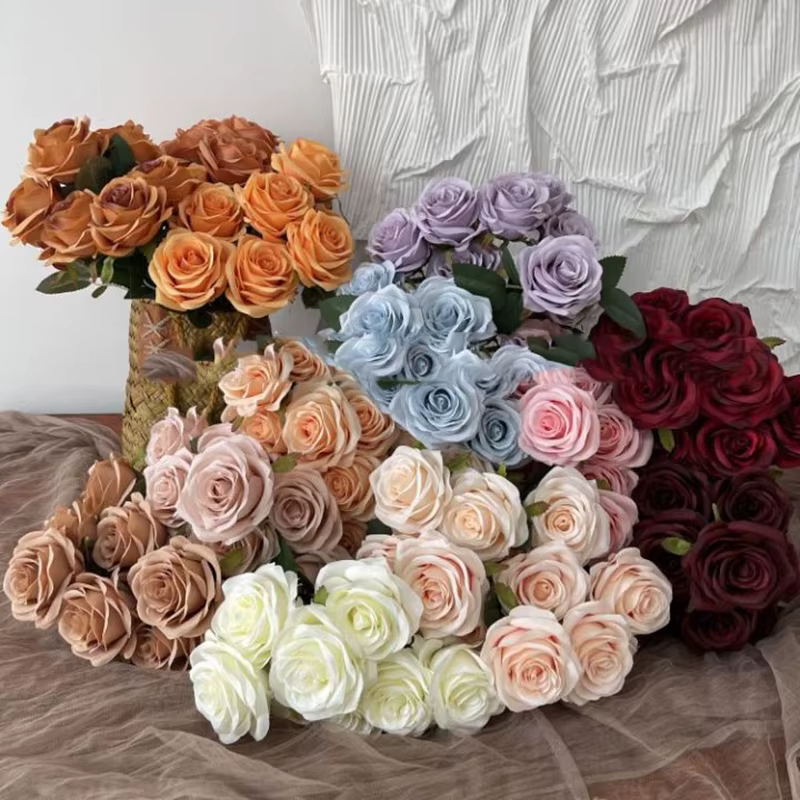 1 Bouquet de 9 Têtes de Roses Artificielles