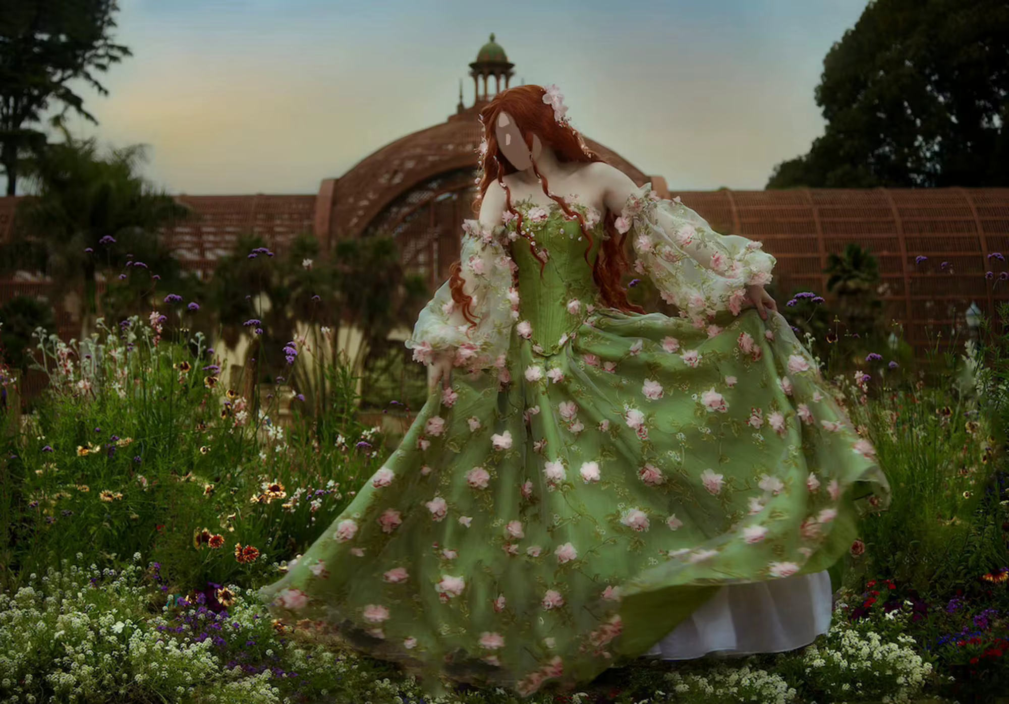EVER AZOLE-Robe de soirée transparente sans étoiles, verte, élégante, motif floral, superposée, avec des appliques de fleurs, manches longues