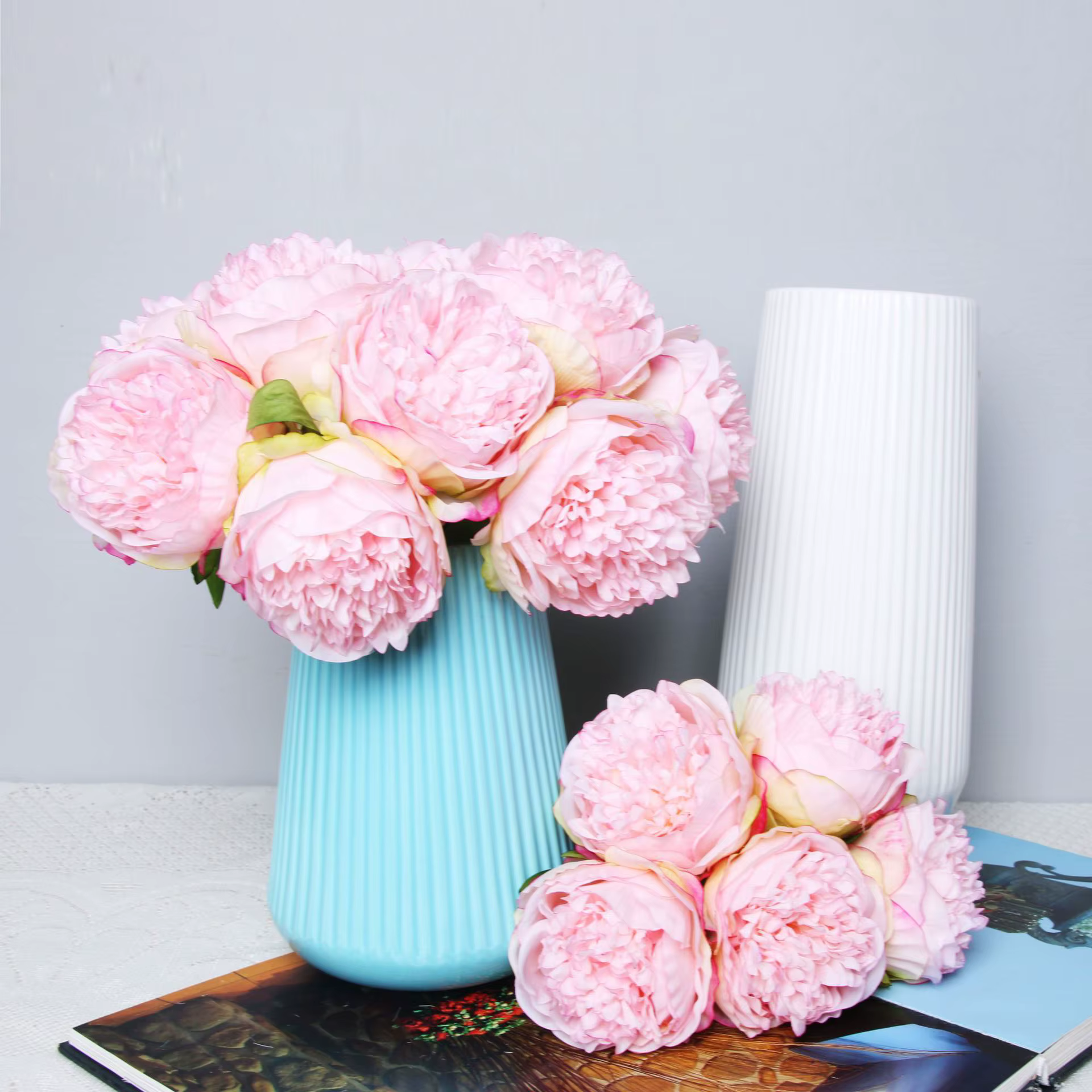 1 Bouquet de pivoines artificielles à 5 têtes