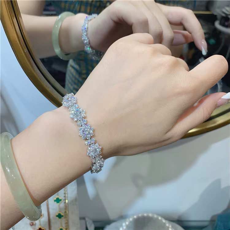 Bracelet en diamant de laboratoire de fleurs de luxe pour femmes, argent regardé 925, bracelets de fiançailles et de mariage, bijoux en pierres précieuses pour patients