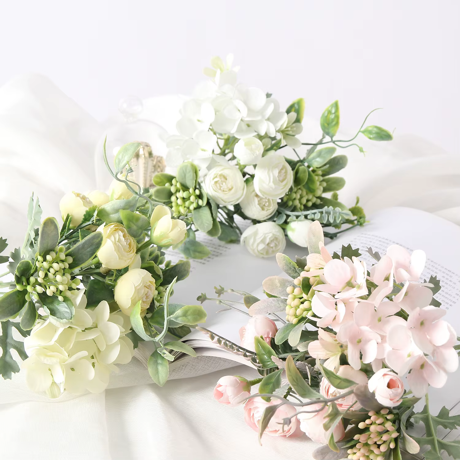 Bouquet d'hortensias artificielles en soie