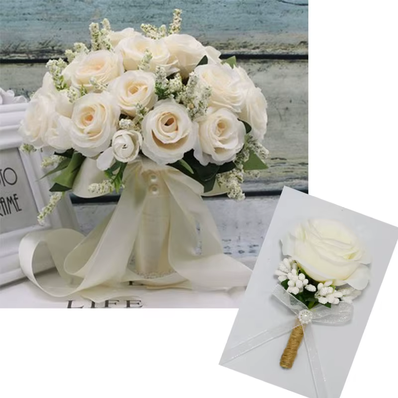 Bouquet de Roses Naturelles Artificielles Tenant des Fleurs