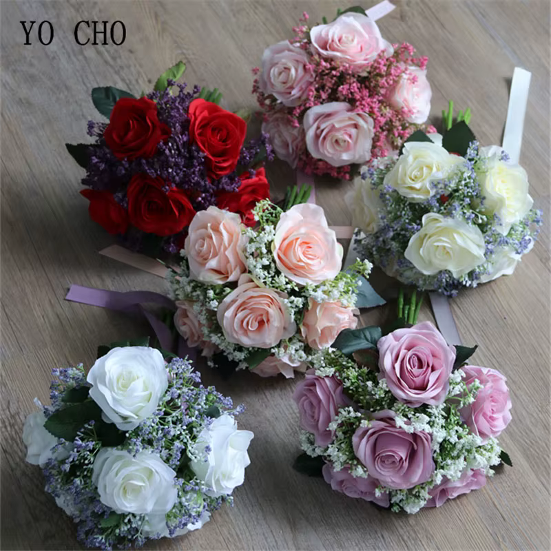 Roses artificielles Babysbreath fleurs Bouquet soie gypsophile fausses