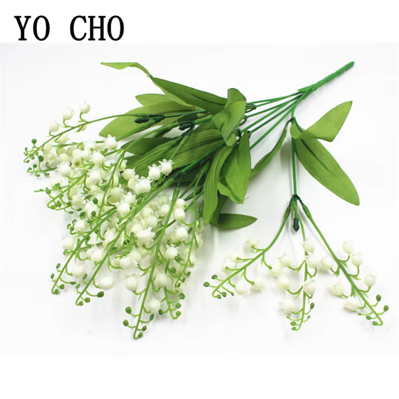 7 branches blanches artificielles muguet fleur cadeau soie fausse