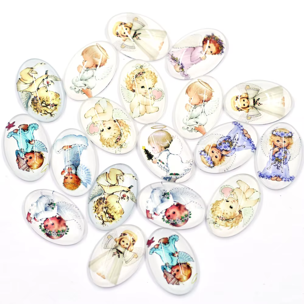 Cabochons Cameo Base Glass Flat Back Photo, Ovale Rose Flower Angle, DIY Jewelry Finding, 10x14mm-30x40mm