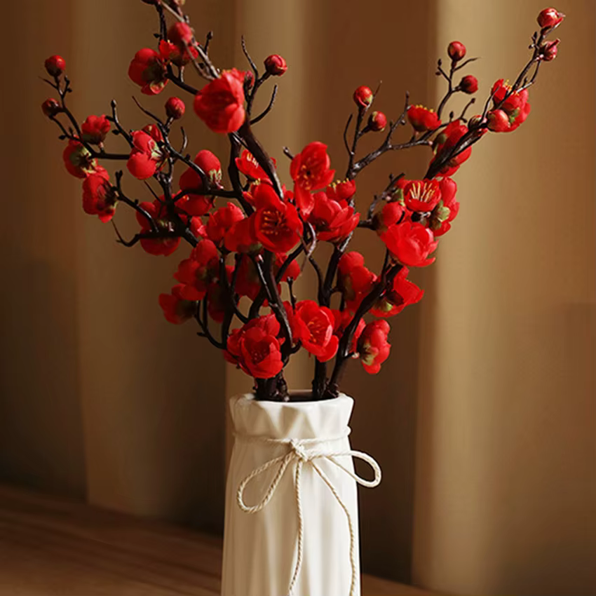 1pcs fleurs artificielles fleur de prunier pêche branche soie