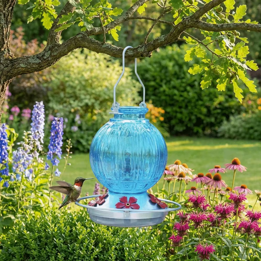 Mangeoire à colibris suspendue en verre