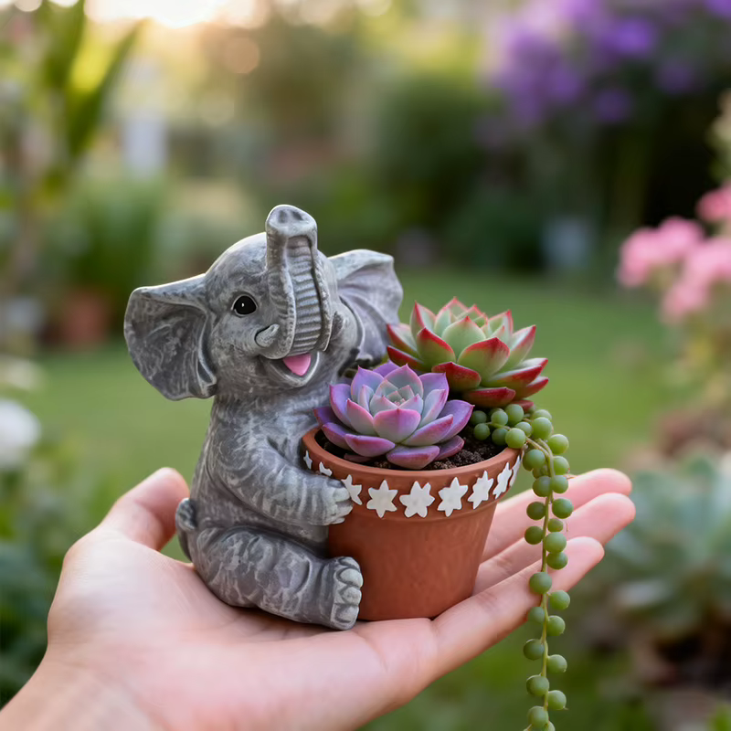 Pot de fleurs en bronze antique en forme d'éléphant pour fleurs de pâquerette