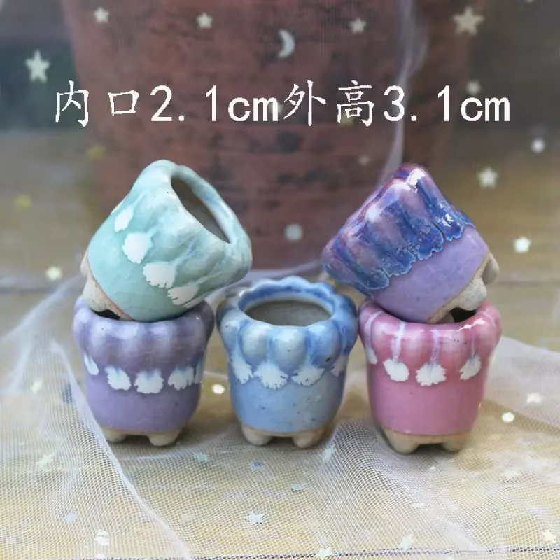 Mini pot de fleurs charnu semi-glaçure avec trou