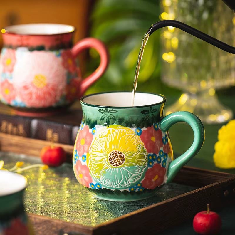 Tasse en céramique à fleurs Vintage faite à la main, Design créatif café lait petit déjeuner tasse pour bureau maison rétro thé tasse d'eau 2025 nouveau