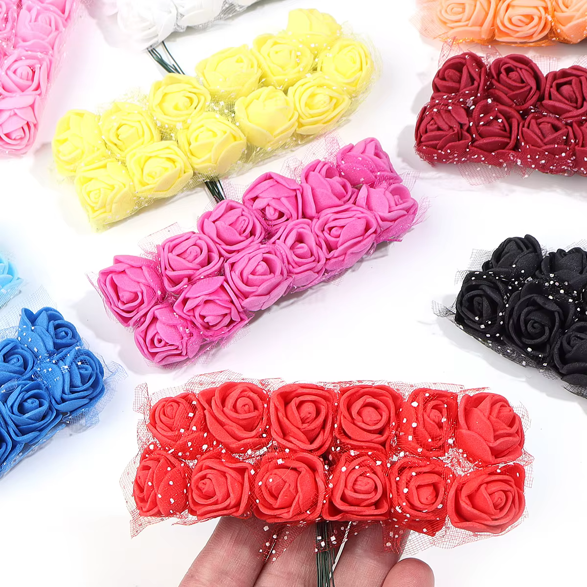  144 pièces 1.7 cm Mini dentelle Pe Rose mousse têtes de fleurs Bouquet pour mariage décoration de la maison